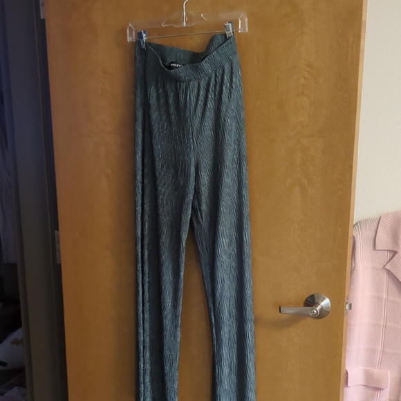 Bailey 44 Pants - Bailey 44 Teal Crinkle Wide Leg Pants High Waist Pull-On Shimmery